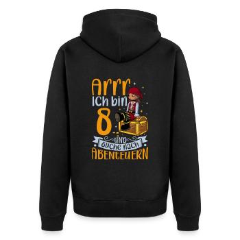 Ich bin 8 - Mädchen Pirat - Unisex Premium Bio Zip Hoodie - Schwarz - Hinten - Nico (187cm)