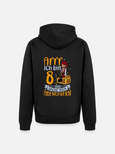 Ich bin 8 - Mädchen Pirat - Unisex Premium Bio Zip Hoodie - Schwarz