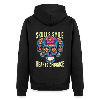 Dia de los Muertos Sugar Skull Mexikanischer Feiertag - Unisex Premium Bio Zip Hoodie - Schwarz - Hinten - Nico (187cm)
