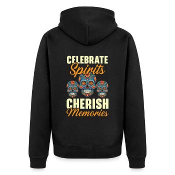 Dia de los Muertos Sugar Skull Mexikanischer Feiertag - Unisex Premium Bio Zip Hoodie - Schwarz - Hinten - Nico (187cm)