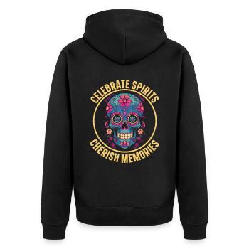 Dia de los Muertos Sugar Skull Mexikanischer Feiertag - Unisex Premium Bio Zip Hoodie - Schwarz - Hinten - Nico (187cm)