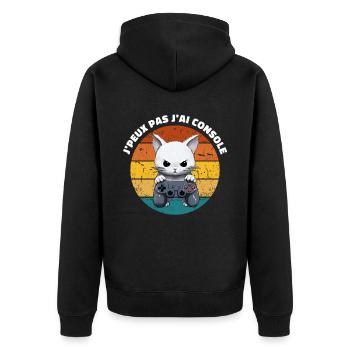 J'peux pas je geek humour jeux vidéo gamer chat - Veste à capuche bio Premium Unisexe - noir - Dos - Nico (187cm)