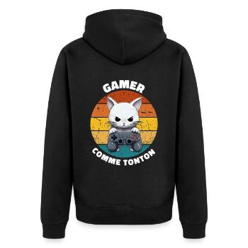Gamer comme tonton chat manette vintage soleil - Veste à capuche bio Premium Unisexe - noir - Dos - Nico (187cm)
