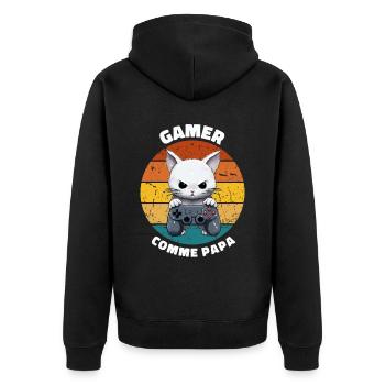Gamer comme papa chat manette jeux-vidéo retro - Veste à capuche bio Premium Unisexe - noir - Dos - Nico (187cm)