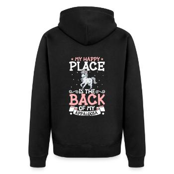 Mein Lieblingsplatz - Appaloosa - Unisex Premium Bio Zip Hoodie - Schwarz - Hinten - Nico (187cm)