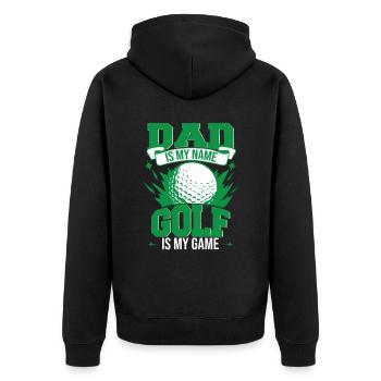 Papa ist mein Name Golf ist mein Spiel - Unisex Premium Bio Zip Hoodie - Schwarz - Hinten - Nico (187cm)