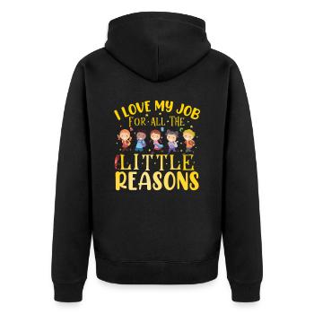J’aime mon travail pour toutes les petites raisons - Veste à capuche bio Premium Unisexe - noir - Dos - Nico (187cm)