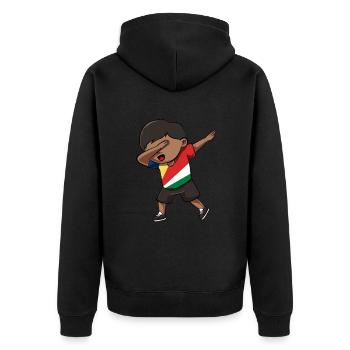 Seychellen - Unisex Premium Bio Zip Hoodie - Schwarz - Hinten - Nico (187cm)