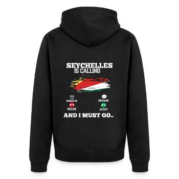 Seychellen - Unisex Premium Bio Zip Hoodie - Schwarz - Hinten - Nico (187cm)