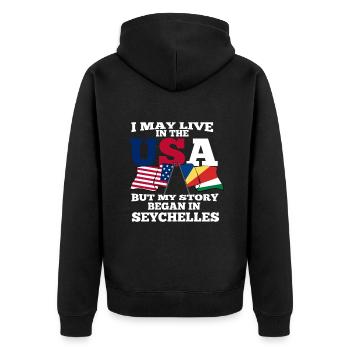 Seychellen - Unisex Premium Bio Zip Hoodie - Schwarz - Hinten - Nico (187cm)