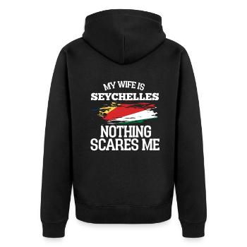 Seychellen - Unisex Premium Bio Zip Hoodie - Schwarz - Hinten - Nico (187cm)