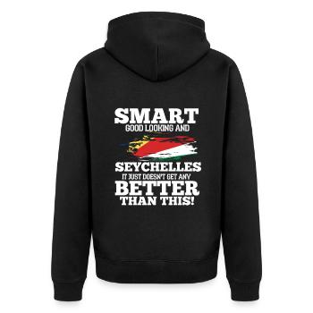 Seychellen - Unisex Premium Bio Zip Hoodie - Schwarz - Hinten - Nico (187cm)