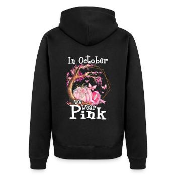 In october we wear pink - Unisex Premium Bio Zip Hoodie - Schwarz - Hinten - Nico (187cm)