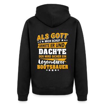 Bootsbauer Sprüche - Unisex Premium Bio Zip Hoodie - Schwarz - Hinten - Nico (187cm)