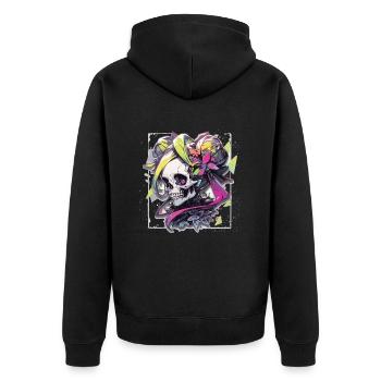 Totenkopf Skull Totenschädel Skelett Knochen - Unisex Premium Bio Zip Hoodie - Schwarz - Hinten - Nico (187cm)