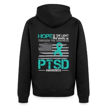 PTBS-Bewusstsein - Unisex Premium Bio Zip Hoodie - Schwarz - Hinten - Nico (187cm)