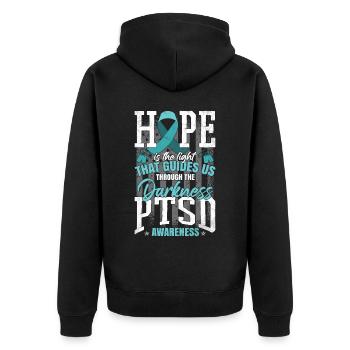 PTBS-Kämpfer - Unisex Premium Bio Zip Hoodie - Schwarz - Hinten - Nico (187cm)