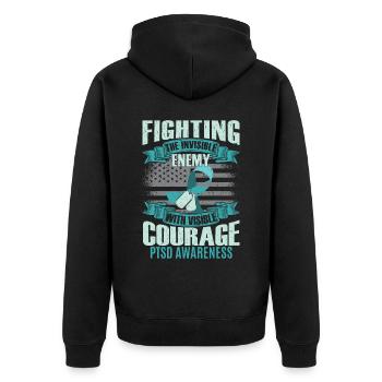 PTBS-Bewusstsein - Unisex Premium Bio Zip Hoodie - Schwarz - Hinten - Nico (187cm)