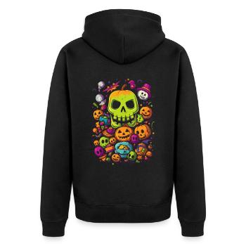 Gruseliges Halloween-Design Totenschädel Kürbisse - Unisex Premium Bio Zip Hoodie - Schwarz - Hinten - Nico (187cm)