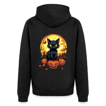 Magic Night: Cute Cat on Pumpkin Moonshine - Unisex Premium Organic Zip Hoodie - black - Back - Nico (187cm)