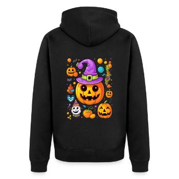 Cool Halloween pop art design citrouille et chapeau de sorcière - Veste à capuche bio Premium Unisexe - noir - Dos - Nico (187cm)
