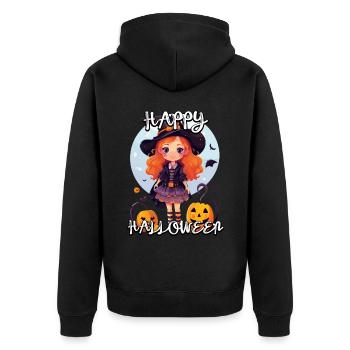 Magisches Halloween: Süße Hexe mit Kürbis Vollmond - Unisex Premium Bio Zip Hoodie - Schwarz - Hinten - Nico (187cm)
