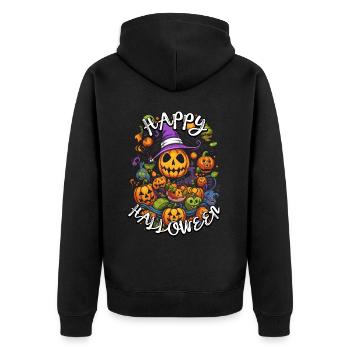 Gruselig-lustiger Kürbis: Happy Halloween! PopArt - Unisex Premium Bio Zip Hoodie - Schwarz - Hinten - Nico (187cm)