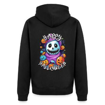 Happy Halloween Popart: Süßes, Saures und Spaß! - Unisex Premium Bio Zip Hoodie - Schwarz - Hinten - Nico (187cm)