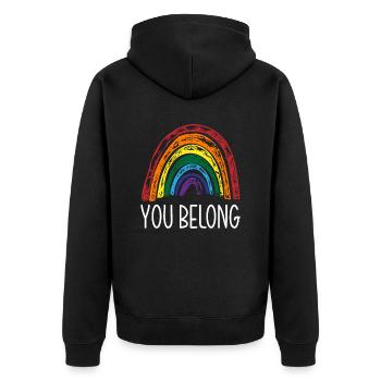 LGBTQ Regenbogen Stolz - Unisex Premium Bio Zip Hoodie - Schwarz - Hinten - Nico (187cm)