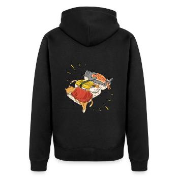 Cuisine japonaise J’adore les sushis amoureux nigiri - Veste à capuche bio Premium Unisexe - noir - Dos - Nico (187cm)