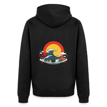 Cuisine japonaise J’adore les sushis amoureux nigiri - Veste à capuche bio Premium Unisexe - noir - Dos - Nico (187cm)