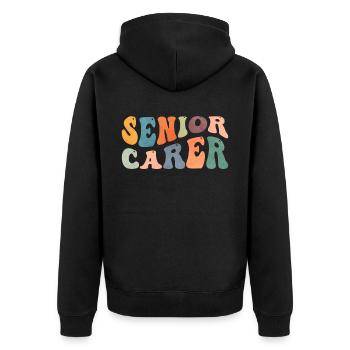 Groovy Senior Career Caregiving Caregiver - Unisex Premium Organic Zip Hoodie - black - Back - Nico (187cm)