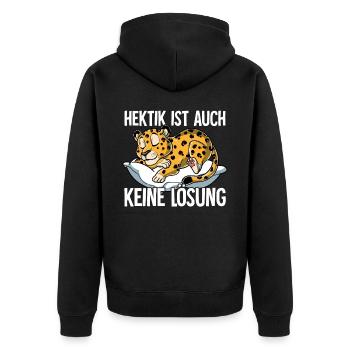 Hektik Ist Auch Keine Lösung - Unisex Premium Bio Zip Hoodie - Schwarz - Hinten - Nico (187cm)