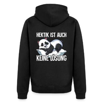 Hektik Ist Auch Keine Lösung - Unisex Premium Bio Zip Hoodie - Schwarz - Hinten - Nico (187cm)