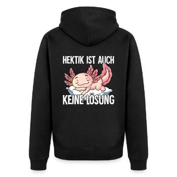 Hektik Ist Auch Keine Lösung - Unisex Premium Bio Zip Hoodie - Schwarz - Hinten - Nico (187cm)