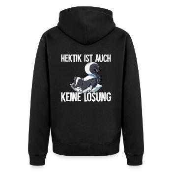 Hektik Ist Auch Keine Lösung - Unisex Premium Bio Zip Hoodie - Schwarz - Hinten - Nico (187cm)