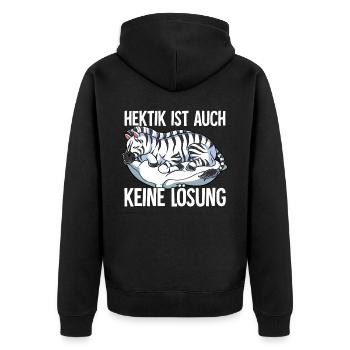 Hektik Ist Auch Keine Lösung - Unisex Premium Bio Zip Hoodie - Schwarz - Hinten - Nico (187cm)