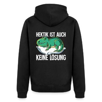 Hektik Ist Auch Keine Lösung - Unisex Premium Bio Zip Hoodie - Schwarz - Hinten - Nico (187cm)