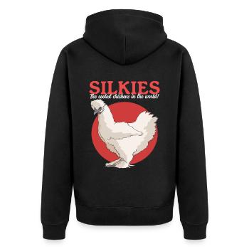 Silk Chicken Silkie Chicken Silk Chickens Gift - Unisex Premium Organic Zip Hoodie - black - Back - Nico (187cm)