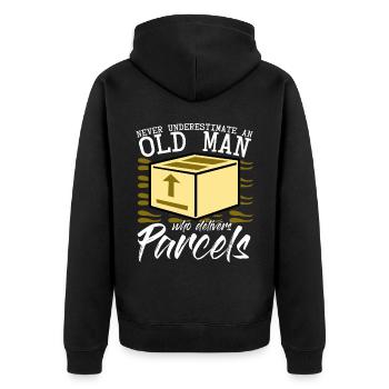 Paketzusteller Briefträger Paketbote - Unisex Premium Bio Zip Hoodie - Schwarz - Hinten - Nico (187cm)