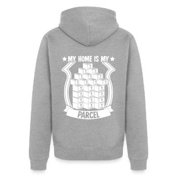 Paketzusteller Paket Haus Paketbote - Unisex Premium Bio Zip Hoodie - Grau meliert - Hinten - Nico (187cm)