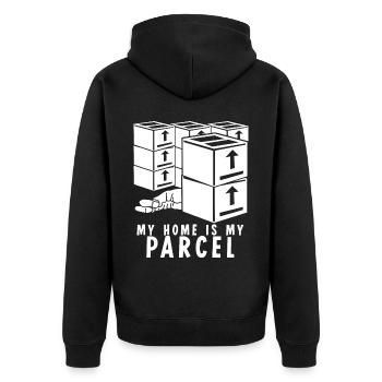 Paketzusteller Paket Paketbote - Unisex Premium Bio Zip Hoodie - Schwarz - Hinten - Nico (187cm)