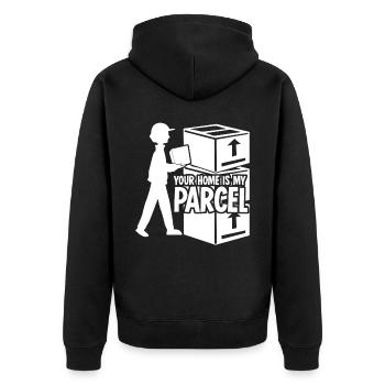 Paketzusteller Paketbote Postzusteller - Unisex Premium Bio Zip Hoodie - Schwarz - Hinten - Nico (187cm)
