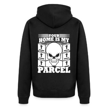 Paketzusteller Schädel Paketbote - Unisex Premium Bio Zip Hoodie - Schwarz - Hinten - Nico (187cm)