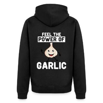 Feel the Power of Garlic - Unisex Premium Bio Zip Hoodie - Schwarz - Hinten - Nico (187cm)
