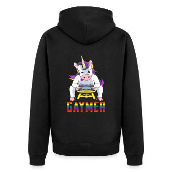 LGBTQ Gaymer Gamer Schwul Regenbogen Einhorn - Unisex Premium Bio Zip Hoodie - Schwarz - Hinten - Nico (187cm)