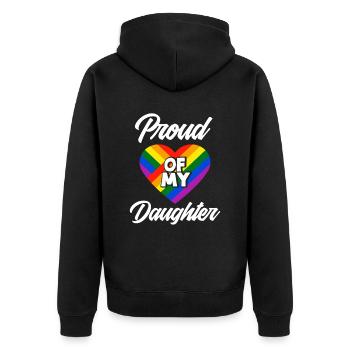 Stolz Auf Meine Tochter LGBTQ Regenbogenfahne - Unisex Premium Bio Zip Hoodie - Schwarz - Hinten - Nico (187cm)