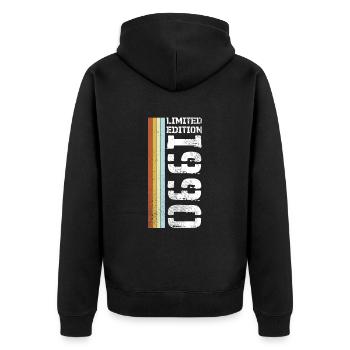Limited Edition Retro 1990 - Unisex Premium Bio Zip Hoodie - Schwarz - Hinten - Nico (187cm)