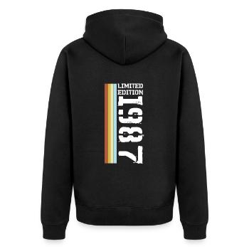 Limited Edition Retro 1987 - Unisex Premium Bio Zip Hoodie - Schwarz - Hinten - Nico (187cm)