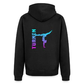 Turnen - Unisex Premium Bio Zip Hoodie - Schwarz - Hinten - Nico (187cm)
